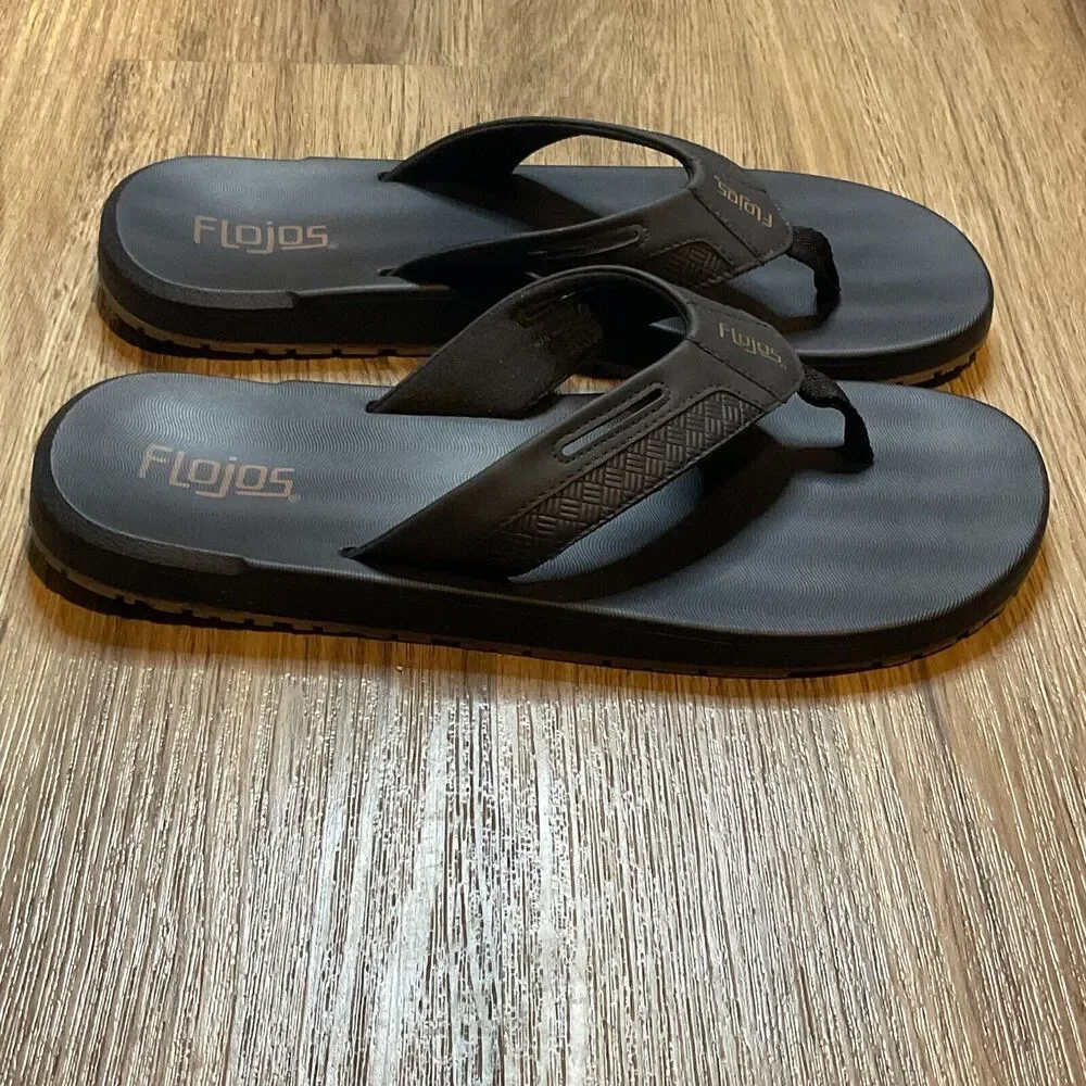 Flojos Sandals Flip Flops Mens Size 12 Black Summer Beach Casual‎